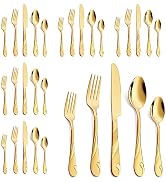 Seeshine Gold Silverware Set for 6, 30-Piece Stainless Steel Flatware Set, Shiny Gold Metal Cutle...