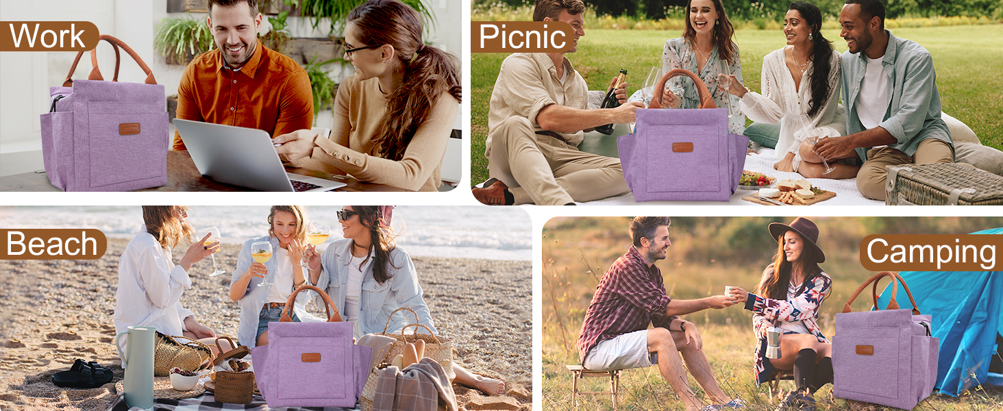 lunch bag box women insulated reusable large spacious travel work picnic beach outdoor camping