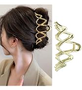 1 Pack Metal Gold Hair Claw Clips for Women French Y2k Wave Shape Hair Clips Strong Hold Big Jaw ...