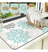 Findosom Floral Dish Drying Mat, 12" x 20" Super Absorbent & Hide Stain Coffee Mat, Cuttable Dryi...