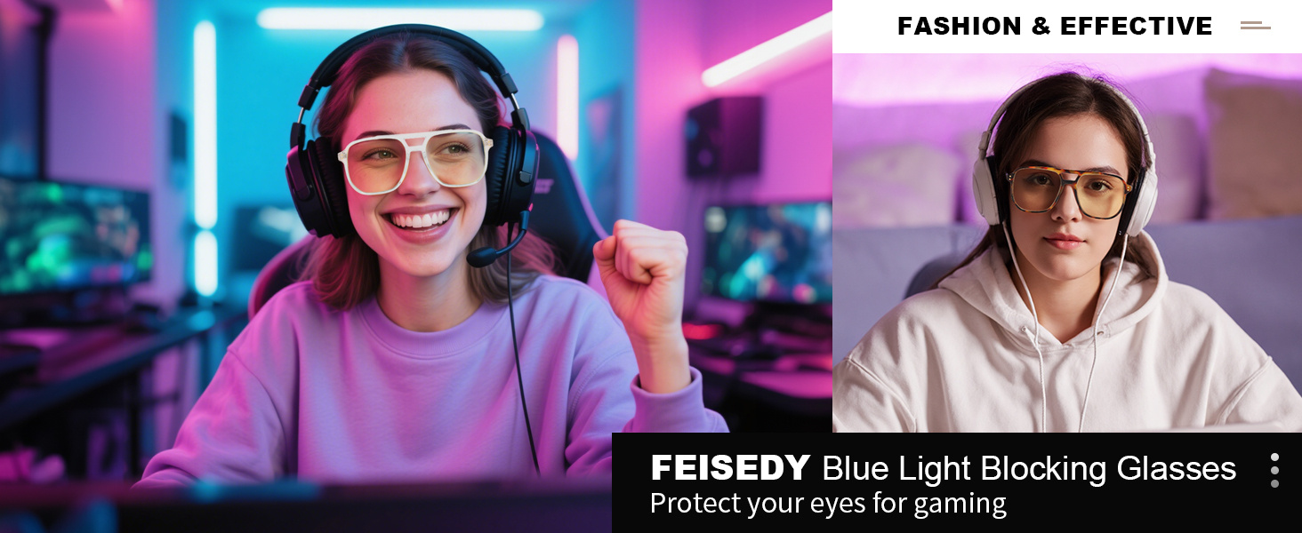 FEISEDY Amber Blue Light Glasses for Computer Gaming Orange/Yellow lens Sleep Glasses G2835