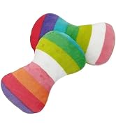 Tnyvm 2 Pcs Colourful Dog Plush Vocal Toy Rainbow Bone-Shape Chewing Toy Pet Supplies for Pet Pla...