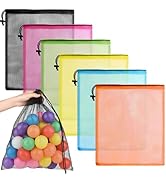 PLULON 6 Pcs Mesh Bag Drawstring Mesh Laundry Bags, 18 x 12 Inch Nylon Drawstring Bag for Pool Be...