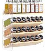 MUDEELA Clear Spice Rack Organizer for Cabinet, 4 Tiered Vertical Spice Shelf, Wooden Seasoning O...