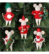 Juegoal Christmas Felt Mice Ornaments Set of 5, Xmas Wool Mouse Hanging Decor, Felt Animal Crafts...