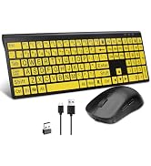 Full Size Wireless Large Print Keyboard and Mouse Set Rechargeable | Quiet Scissor Switch | for S...