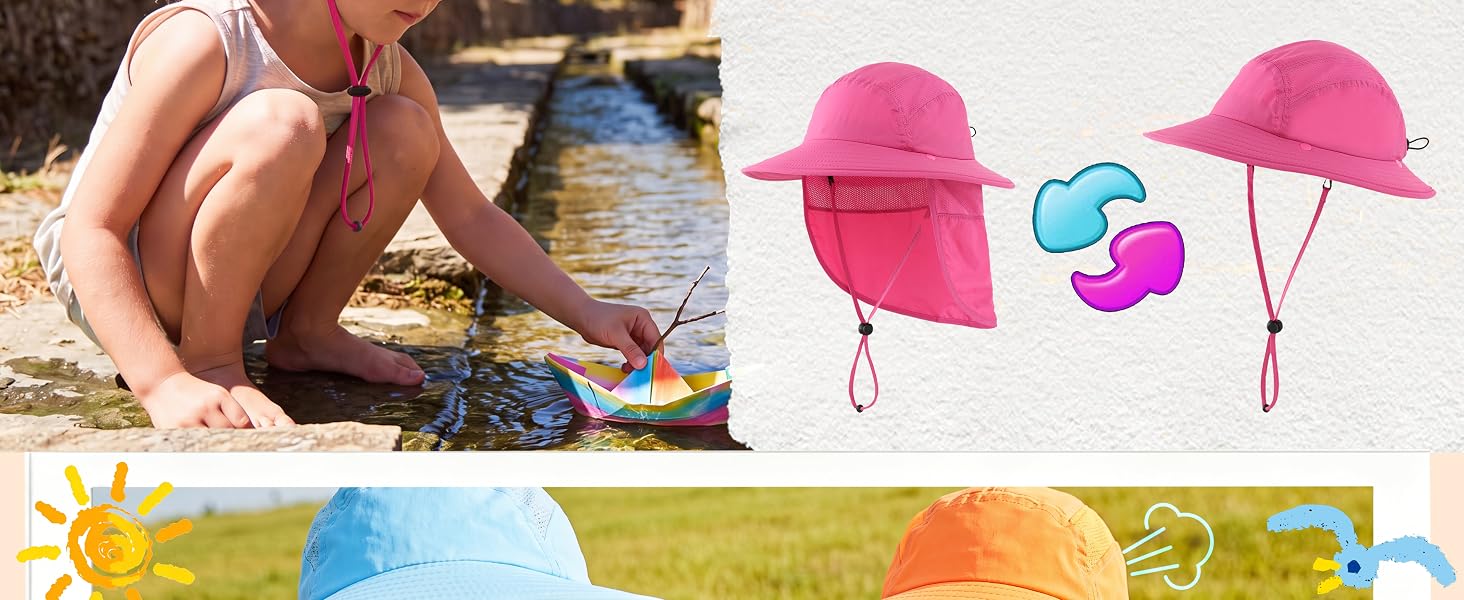 sun hat with neck flap girls boys beach hat
