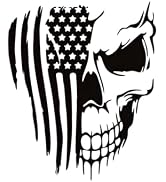 Pniwuno American Flag Skull Decal, Distressed Skull Bumper Stickers, Removable Waterproof Viny Wi...