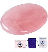Natural Rose Quartz Crystal Thumb Worry Stone for Anxiety Stress Relief, Hand Carved 1.8 Inch Hea...