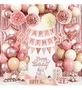 Blush Pink Birthday Decorations, Rose Gold Nude Party Décor with Foil & Latex Balloons Sash Fring...