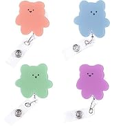 4Pcs Multicolored Badge Reel Holder,Cute Bears Acrylic Retractable Badge Reel,Badge Holders,Name ...