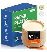Compostable Disposable Paper Plates 7 inch 125 Count, Soak & Cut Proof Heavy Duty Eco-Friendly Sm...