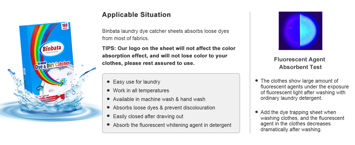 The fluorescent agent in the clothes decreases dramatically after washing with Binbata.