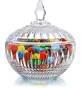 KANPURA 600ml/21oz Large Glass Candy Dish with Lid,Clear Crystal Candy Jar with Lid,Decorative Ca...