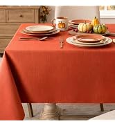 Softalker Jacquard Fall Tablecloth Rectangle - Burnt Orange Geometric Line Thick Table Cloth Wate...