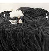 VELLUBAM Faux Rabbit Fur Bubble Heated Blanket Queen Size Dark Grey - Fluffy Thick Electric Blank...