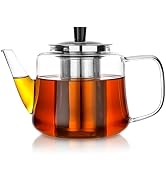 Glass teapot with infuser, Ehugos 1000ml(33oz) Stovetop Safe Hand Crafted Clear Glass Teapot with...