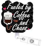 Fueled by Coffee and Chaos Badge Reel - Cosmisun Coffee Lover Retractable Badge Holder with Allig...