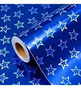 Burymento Blue Wrapping Paper Roll, Metallic Holographic Star Celestial Gift Wrap for Birthday, V...