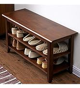 XKZG Storage Bench Wooden Shoe Bench Rustic Solid Wood Entryway Bench (Brown,31.5")