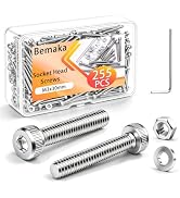 Bemaka 255Pcs M3 x 30mm Screws with Nuts and Wasehrs, 304 Stainless Steel Bolts Hex Socket Head C...