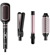 Nicebay Hair Straightening Brush Set with Thermal Brush Flat Iron, 1 Inch Ceramic Curling Iron, 5...