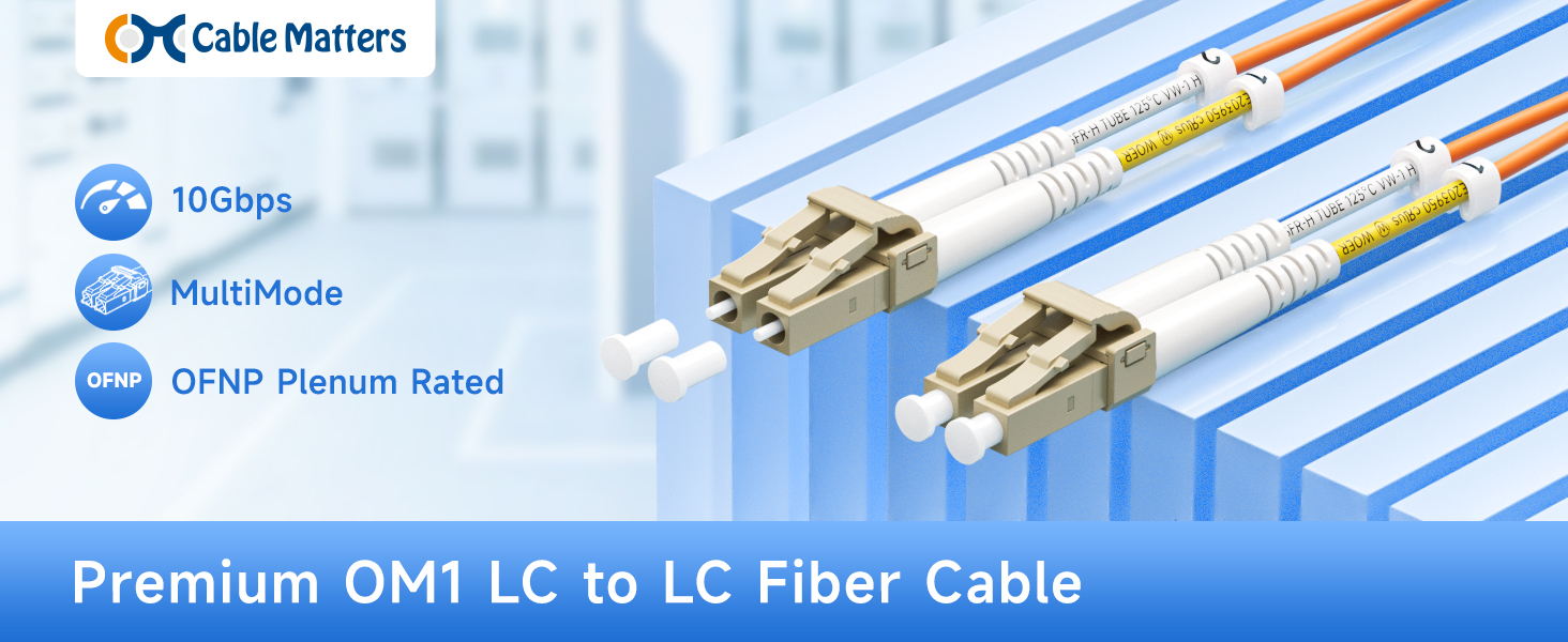 Cable Matters OM3 LC to LC fiber patch cable for 10G SFP+ network connections in data centers
