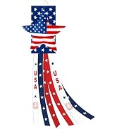 40 Inches USA Star Windsock Decoration, Patriotic Themed Hanging Wind Sock Ornament with Red, Whi...