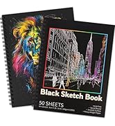 100 Sheets Black Paper Sketchbook(2 Pack), 108 lb/160gsm Heavyweight Black Sketch Pad 9×12in, Aci...