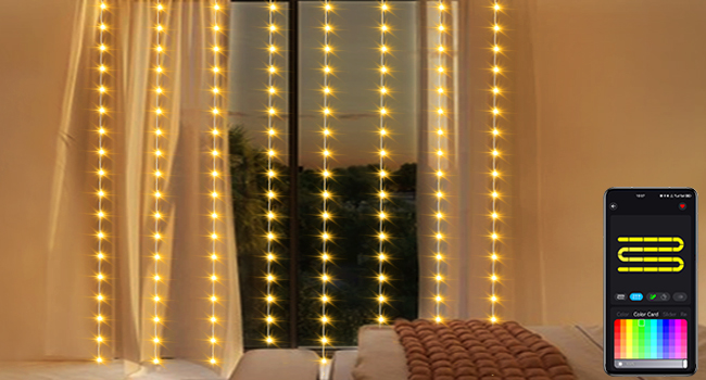 Smart Curtain Lights RGBIC Color Changing Curtain Lights with Music Sync APP Remote Control