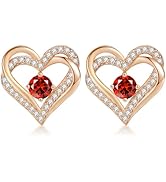 CDE Forever Love Heart Stud Earrings for Women, 925 Sterling Silver Birthstone Heart Stud Earring...