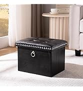 oakvivo Small Storage Ottoman Foot Rest Stool, 16x12x12 in Foldable Leather Footstool Storage Ben...