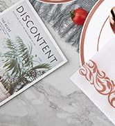 700 Count Rose Gold Dinnerware Set-200 Gold Plastic Plates-300 Rose Gold Plastic Silverware-100 R...