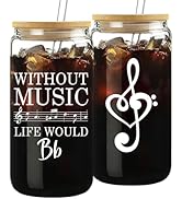 Mikopei Music Gifts for Women Men - Cool Glass Cup with Lid and Straw, Musical Gifts for Music Lo...