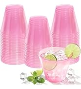 Glowserve 50 Pack Plastic Cups 9 oz Pink Clear Plastic Cups for Cocktail Fancy Disposable Cup for...