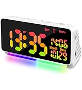 PERSUPER 120db Super Loud Alarm Clock, Automatic Calibration Time, 15 Wake Up Sounds, 7 Color Nig...