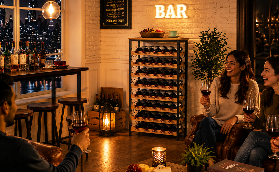 Wine Rack with Wood Top