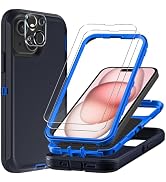 TFDSEUGH for iPhone 15 Case with 2Pcs Tempered Glass Screen Protector and 1Pcs Camera Lens Protec...