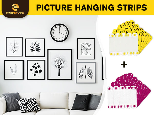 EMITEVER Picture Hanging Strips Heavy Duty, Damage Free Hanging Picture Hangers for Walls