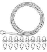 Thickened 1/4 Stainless Steel Cable, 25ft Wire Rope, 7X19 Strands Aircraft Cable, 6400lbs Breakin...