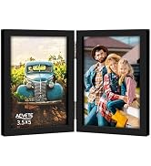 AEVETE 3.5x5 Picture Frames Double Hinged Wood Folding Photo Frames Vertical with Plexiglass Fron...