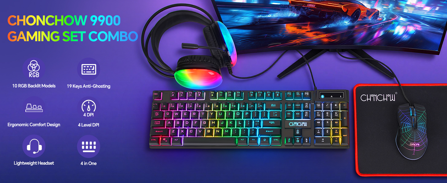 Gaming Keyboard Mouse Mousepad and Headset with mic Combo All in One USB Wired RGB Backlit