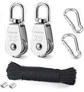 TooTaci 25MM Pulley System, 2 Pcs M25 Pulleys Block with Rope and Hooks, Stainless Steel M25 Sing...