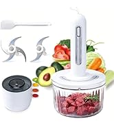 Food Processor, Cordless Electric Meat Grinder with 2 Blades & 4 Bowls (1500ml+3x100ml) Compact F...