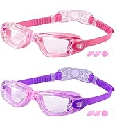 COOLOO Kids Swim Goggles, 2 Packs Swimming Goggles for Kids Girls Boys and Child Age 4-16