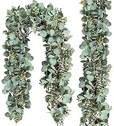 Ouddy Decor 2 Pack Eucalyptus Garland Total 13.1 Ft Lush Silver Dollar Eucalyptus Leaves Boxwood ...