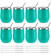 FristChoice 12 oz Insulated Wine Tumbler with Lid and Straw,Stainless Steel Stemless Wine Tumbler...