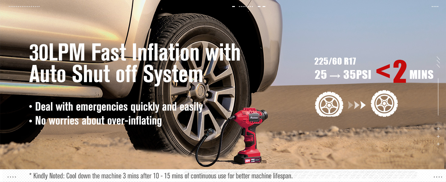 Cordless Tire Inflator - Fast Inflation