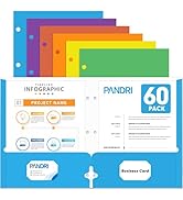Two Pocket Portfolio Folders, PANDRI 60 Pack 3 Hole Punched 2 Pocket Folders for 3-Ring Binder, L...