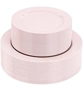 FLOWERCAT 100PCS Pink Plastic Plates - Heavy Duty Pink Plates Disposable for Party/Mother's Day/W...
